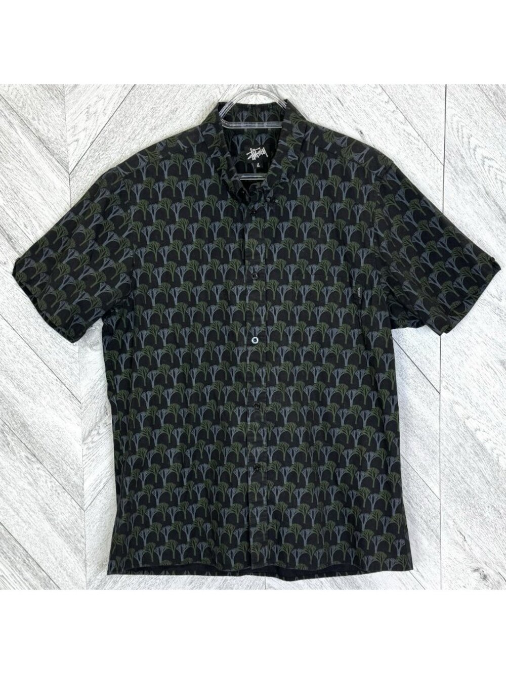 Vintage 90s Old Stussy All Over Tree Print Button Up Shirt Mens Size Large USA